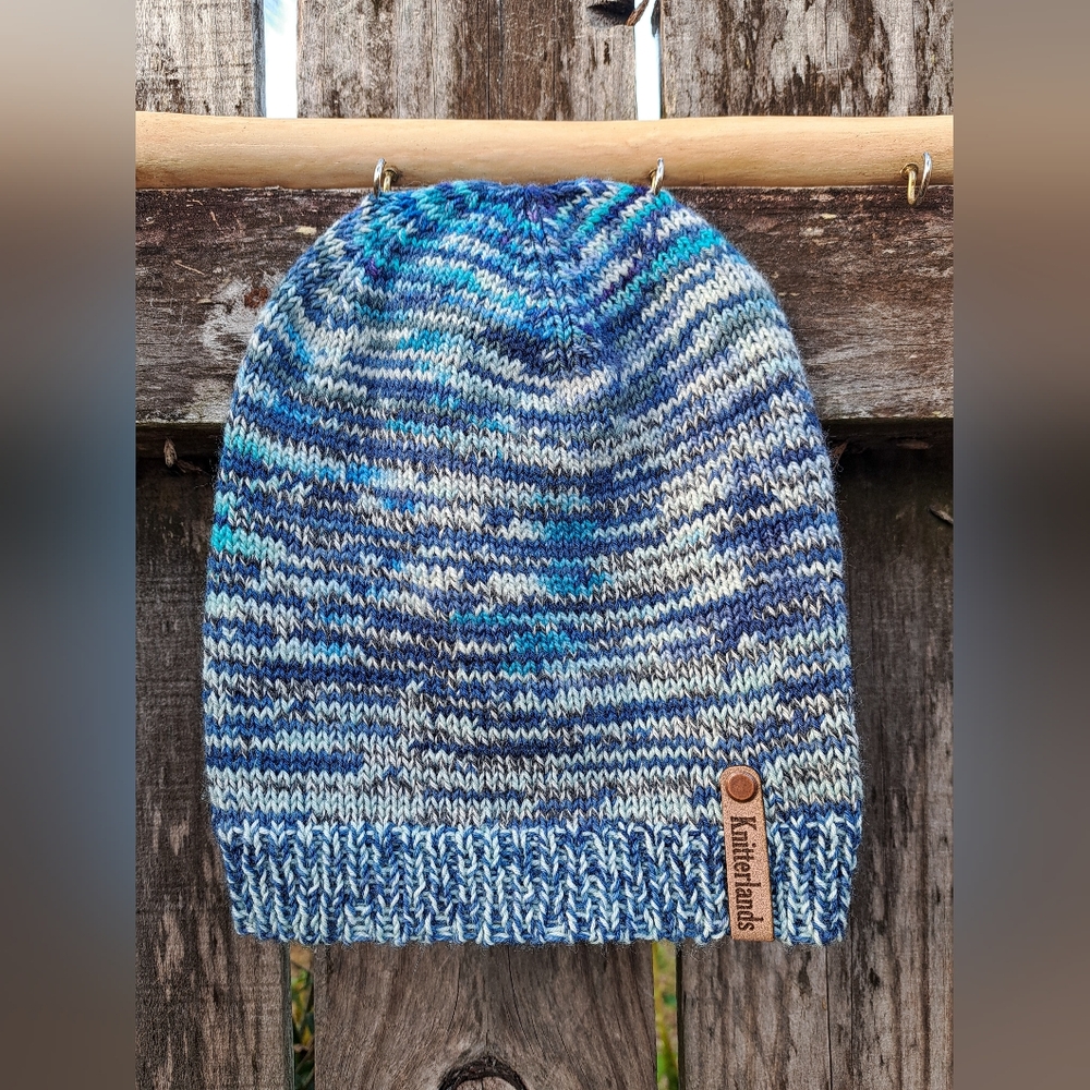 Hand Knit Beanie Hat Stocking Cap Soft High Quality Merino Wool Multicolor Blue